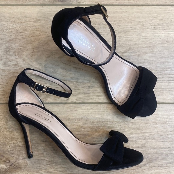 Barneys NY | Camoscio | Black Suede Bow Sandal Heels Classic Coquette Soft Girl - Picture 2 of 16